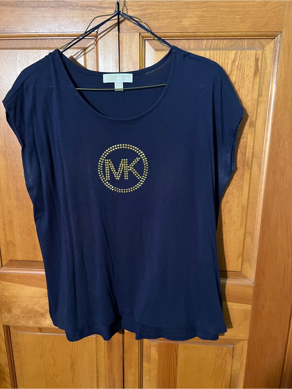 Michael Kors Navy Short Sleeve Tee with Gold MK Stud Logo